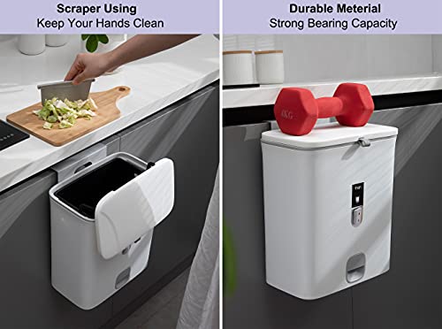 Sooyee Trash Can with Lid,2.4 Gallon Small Trash Can,Hanging or Standing Plastic Compost Bin for Cupboard/Bedroom/Office/Camping/Kitchen/Bathroom,Waste Basket,White