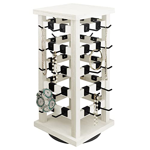 Ikee Design 5 Tiers Wood Rotating Jewelry Earring Display 42 Hooks - color: 4 side, Wash White, 42 hooks