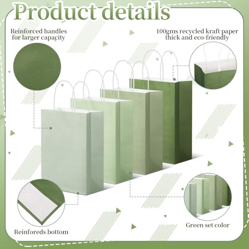 Tenceur 100 Pcs Sage Green Gift Paper Kraft Bags with Handles Party Favor - color: Green