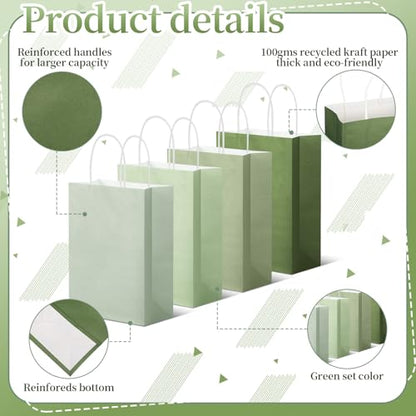 Tenceur 100 Pcs Sage Green Gift Paper Kraft Bags with Handles Party Favor - color: Green