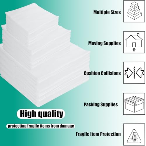 80 Pack Foam Pouches for Packing, Cushion Foam Wrap Sleeves, Moving Pack Pouches, Packing Supplies for Dishes, China, Glassware, 4 Sizes Protective Pack Pouches