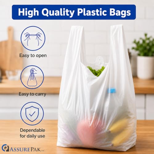 ASSUREPAK White Unprinted HDPE Bags, 17" x 8" x 29", 18 Micron, 500 Count