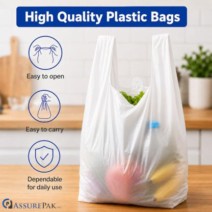 ASSUREPAK White Unprinted HDPE Bags, 17" x 8" x 29", 18 Micron, 500 Count