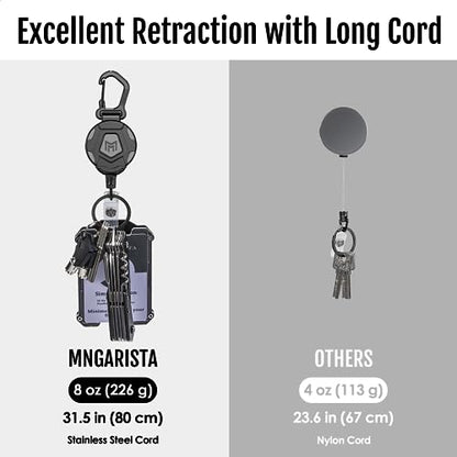 MNGARISTA 2-Pack Retractable Badge Holder, Heavy Duty Carabiner Keychain, Tactical ID Card Holder with 31.5" Retractable Badge Reel, Black - style: PC - 2