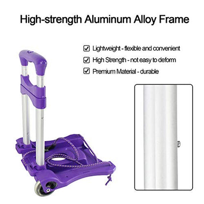 Sutekus Folding Hand Truck and Dolly 110-lbs Lightweight Portable Luggage Cart for School Travel Office Moving (Purple) - color: Purple