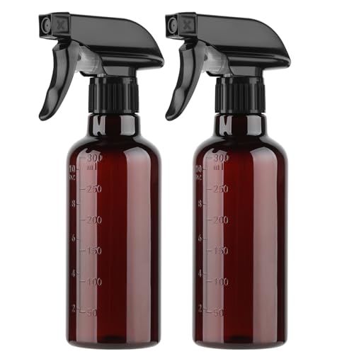 Plastic Spray Bottles (2 Pack 10 oz), Leakproof Adjustable Fine Mist & Jet Stream Nozzle, Premium BPA-Free Plastic Multi-Purpose for Hair, Plants, Cleaning (2 PACK AMBER) - color: 2 PACK AMBER