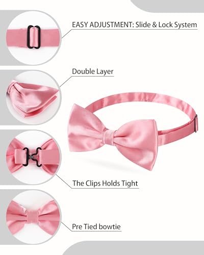 AWAYTR Bow Ties for Men - Pre-Tied Adjustable Tuxedo Style for Wedding - color: Dark Pink