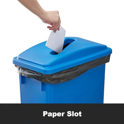 92 Gallon Slim Rectangular Recycle Station with Lid, Commercial Trash Can 4-Stream (Drop Shot, Paper Slot, Bottle), Recycling Center for Kitchen, Schools, and Hotel - size: 92 Gallon (4-Stream) Drop Shot/Paper Slot/2 Bottle
