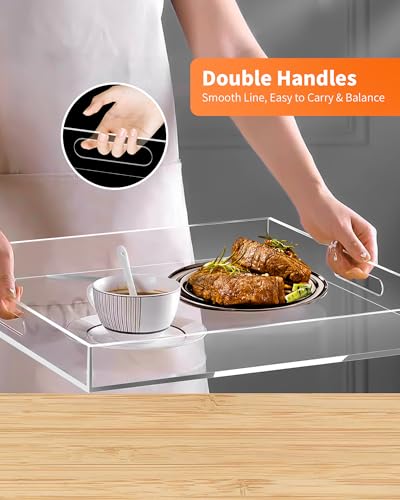 Acrylic Serving Tray Set of 2-16x12 & 15.4x11.9 Inch Clear Luxury Trays for Kitchen, Dining, Bathroom Organizer - Non-Slip, Scratch-Resistant, Spill-Proof Design - Ideal Gift for Housewarming, Parties - style: 2Pack Clear Tray
