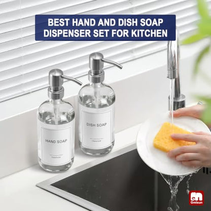 GMISUN Glass Soap Dispenser with Pump, 2 Pack Clear Bathroom Hand Soap Dispenser with Stainless Steel Pump, 17 Fl Oz Refillable Kitchen Hand and Dish Soap Dispensers Set, Modern Liquid Pump Bottles - color: Clear Bottle + Silver Pump, size: 2 Pack