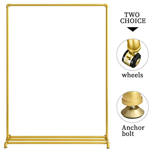 Rolling Gold Clothing Racks on Wheels, Retail Display Industrial Pipe Clothing Racks for Hanging Garment Racks for Boutiques, Home - size: 47"W X 63"H X 13.8"D