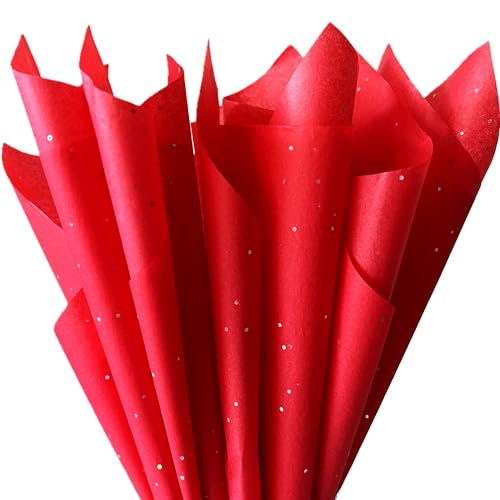 SUNCOLOR 36 Sheets Glitter Red Tissue Paper for Gift Bags, 20 x 20 Inch Sparkling Tissue for Gift Wrapping, Crafts & Holiday Packaging - color: Red