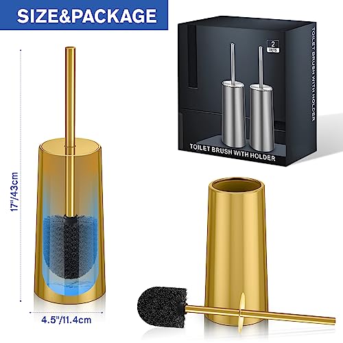 Toilet Brush and Holder, 2 Pack Toilet Brush Stainless Steel, Toilet Bowl Brush for Bathroom Toilet-Ergonomic, Elegant,Durable (Gold) - color: Gold