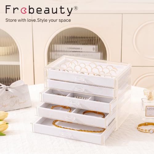 Frebeauty Acrylic Jewelry Box,5-Layer Jewelry Organizer with Drawers - color: White