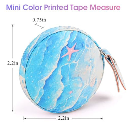 Retractable Mini Leather Tape Measure, Auto Retract Blue Starfish - color: Blue Starfish