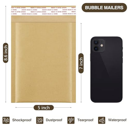 UCGOU Natural Kraft Bubble Mailers 5x8.6" Usable Size 5x7" 100 Pack Brown - size: 5x8.6" 100PC