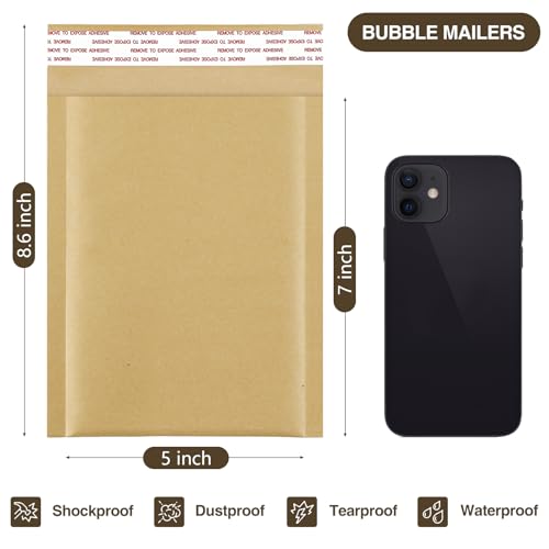 UCGOU Natural Kraft Bubble Mailers 5x8.6" Usable Size 5x7" 50 Pack Brown - size: 5x8.6" 50PC