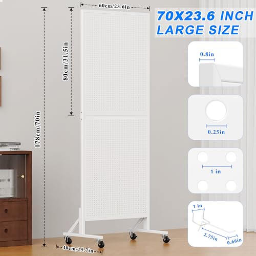 Pegboard Display Stand with Wheels, 24" x 70" Peg Board Stand, White - color: White