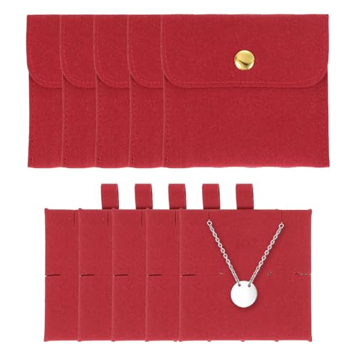 uxcell 5 Pcs Microfiber Jewelry Pouches with Insert Pad, 8 x 8cm Snap Button Jewelry Velvet Gift Bags Organizer for Rings Necklace Bracelet, Red - color: Red