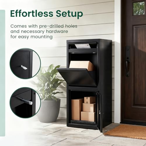 COSTWAY Large Outdoor Package Delivery Box with Anti-Theft Design - size: 16" x 15" x 40"