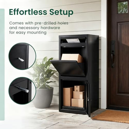 COSTWAY Large Outdoor Package Delivery Box with Anti-Theft Design - size: 16" x 15" x 40"