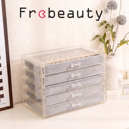 Frebeauty Acrylic Jewelry Box,5-Layer Jewelry Organizer with Drawers - color: Grey