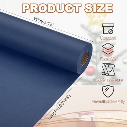 PATIKIL Wrapping Paper, 12" x 800"(66') 70 GSM Craft Paper Roll Kraft Packing Paper for Poster Bulletin Board, Gift Wrapping, Navy Blue - color: Navy Blue, size: 12" x 800"(66')