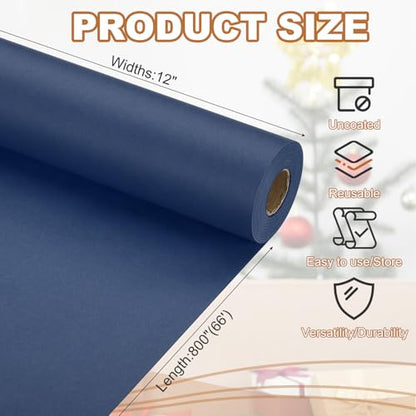 PATIKIL Wrapping Paper, 12" x 800"(66') 70 GSM Craft Paper Roll Kraft Packing Paper for Poster Bulletin Board, Gift Wrapping, Navy Blue - color: Navy Blue, size: 12" x 800"(66')