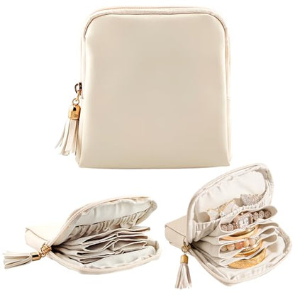 shunmei Mini Zipper Travel Jewelry Case with 5 Individual Pockets, Beige - color: Beige