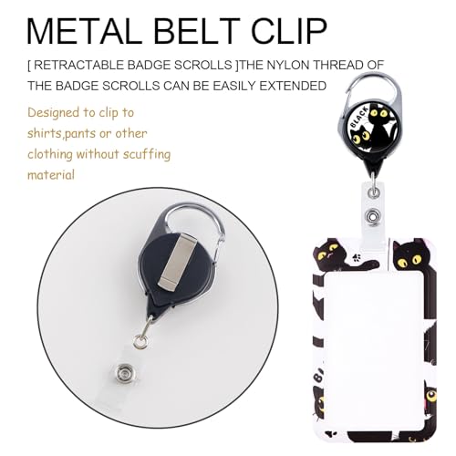 Cute Cat Lanyards for ID Badges Holder, Funny Id Badge Holder with Retratable Reel Clip & Silky Neck Lanyards, Black Cat Lanyard with Keychain for Kids, Women, Girls - color: Black Cat