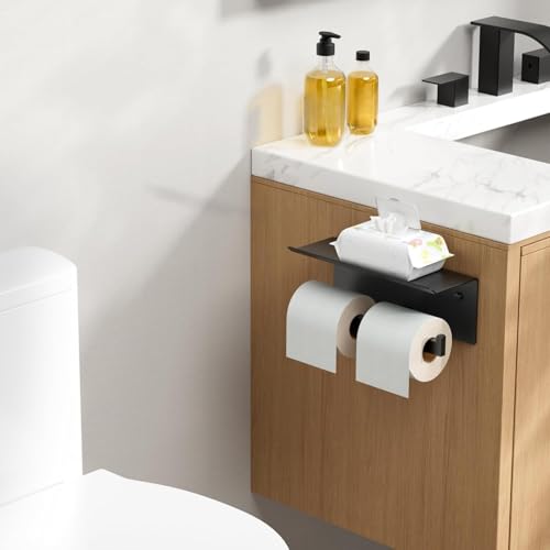 FORIOUS Toilet Paper Holder with Shelf, Commercial Toilet Paper Dispenser - color: Matte Black