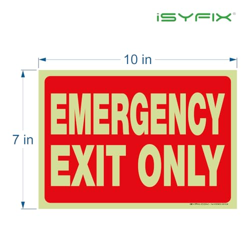iSYFIX Emergency Exit Only Glow in the Dark Signs, 10x7 Inch, 12 Pack - size: 12 Pk 10x7, style: Sticker Glow