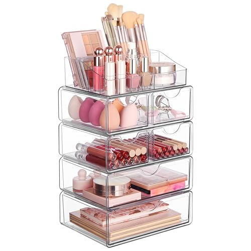 Vtopmart 5 Tier Clear Makeup Organizer with 6 Drawers - style: 5 Tier (2 Sizes Drawer)