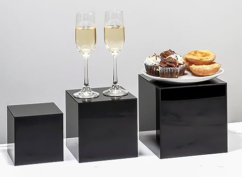 Red Co. Set of 3 Glossy Black Acrylic Cube Display Nesting Riser Stands with Hollow Bottoms - color: Black, size: 4",5",6" - 1 Pack