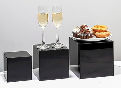 Red Co. Set of 3 Glossy Black Acrylic Cube Display Nesting Riser Stands with Hollow Bottoms - color: Black, size: 4",5",6" - 1 Pack