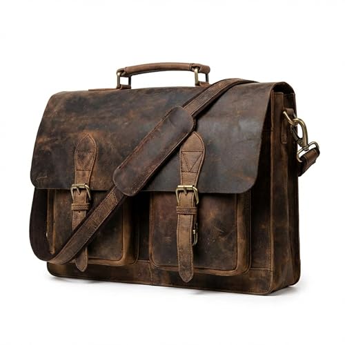 cuero Retro Brown Laptop Messenger Bag Office Briefcase Crossbody Travel Bag For Men And Women Bag Office Laptop Bag - size: 15 inch