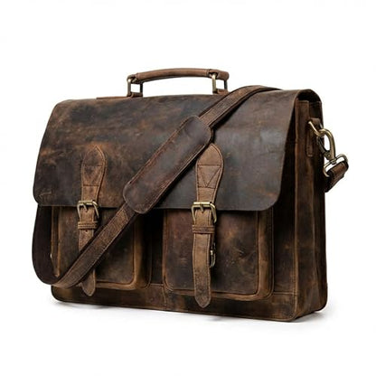 cuero Retro Brown Laptop Messenger Bag Office Briefcase Crossbody Travel Bag For Men And Women Bag Office Laptop Bag - size: 18 inch