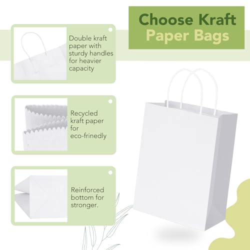 MESHA White Gift Bags 8x4.25x10.5 20 Pack, Small Paper Bags with Handles - color: Off White