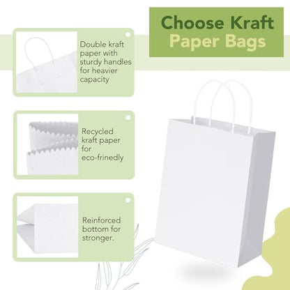 MESHA White Gift Bags 8x4.25x10.5 20 Pack, Small Paper Bags with Handles - color: Off White