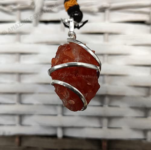Amazing Gemstone Crystals and Healing Stones Carnelian Necklace - Gold Chain Necklace Pendant - Real Crystal Necklace - color: Raw Stone (Spiral)
