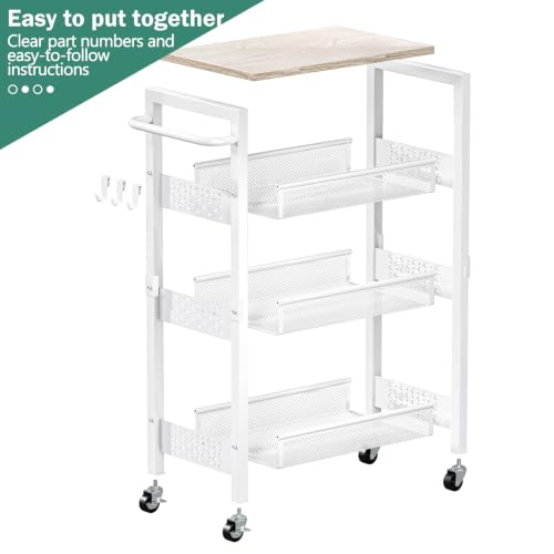 Vivihomety 4-Tier Laundry Utility Rolling Storage Cart with Wheels, Metal - color: White, size: 8.1 inch wide