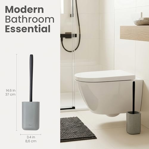 Vigar Zense Toilet Brush and Holder Set, Polyresin Stone, Concrete - color: Concrete
