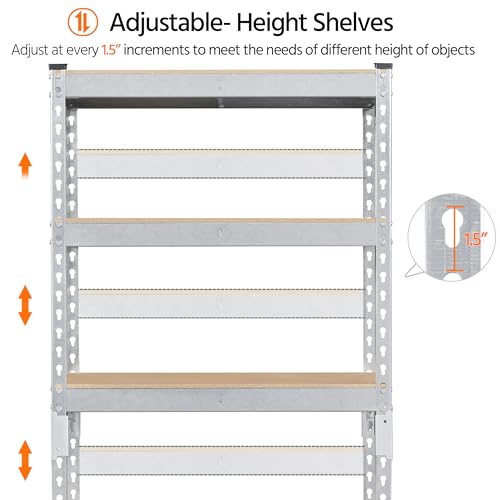 Topeakmart 5 Tier Metal Storage Shelving Unit, 27.5x12x60 Inch, Silver - color: Silver, size: 27.5 x 12 x 60 Inch