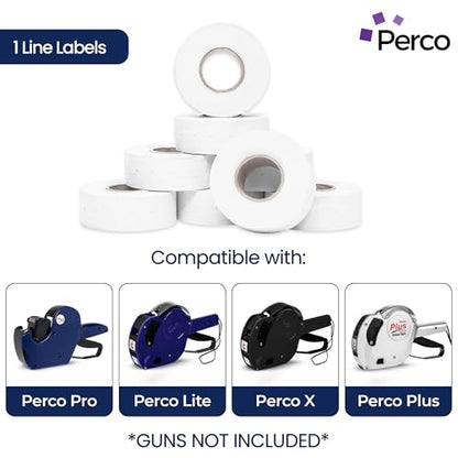 Perco 1 Line Removable Adhesive Labels - 32,000 Blank Price and Date Gun Labels for Perco Lite, X, Plus and Pro 1 Line Price and Date Guns - 32 Rolls, 4 Sleeves - Made in USA - size: 4 Sleeves