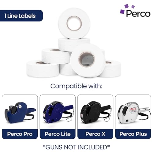 Perco 1 Line Removable Adhesive Labels - 8,000 Blank Price and Date Gun Labels for Perco Lite, X, Plus and Pro 1 Line Price and Date Guns - 8 Rolls, 1 Sleeve - Made in USA - size: 1 Sleeve
