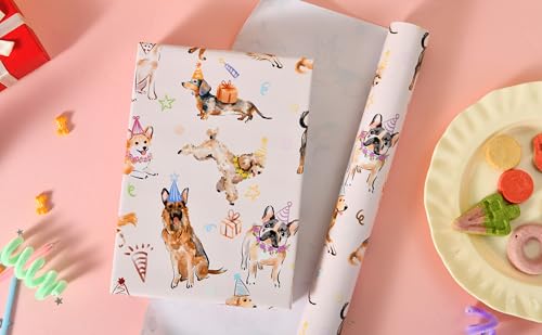 Sikiweiter Dog Birthday Wrapping Paper Roll - 17 Inches x 16.5 Feet, Fun and Colorful Dog Party Print, Perfect for Gifts and Celebrations(Dog Birthday) - color: Dog Birthday