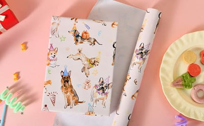 Sikiweiter Dog Birthday Wrapping Paper Roll - 17 Inches x 16.5 Feet, Fun and Colorful Dog Party Print, Perfect for Gifts and Celebrations(Dog Birthday) - color: Dog Birthday