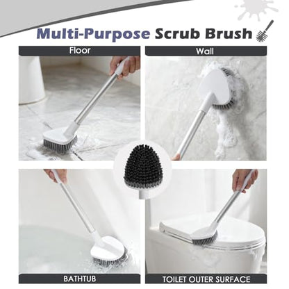 2-in-1 Toilet Brush and Holder Set with Flat Scrubber Brush,White,1Set