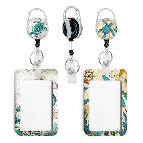 2 Pack Sea Turtle ID Badge Holder with Clip Badge Reels - color: 2 Pack-sea Turtle3