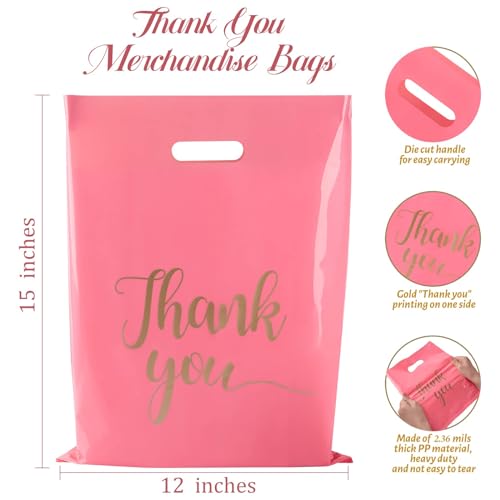 ZORRITA Thank You Bags for Small Business, 100 Pack, 12 x 15 Inch - color: Pink, style: 12 × 15 Inch